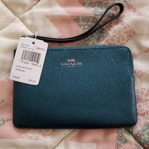 Metallic Teal Coach wristlet NWT